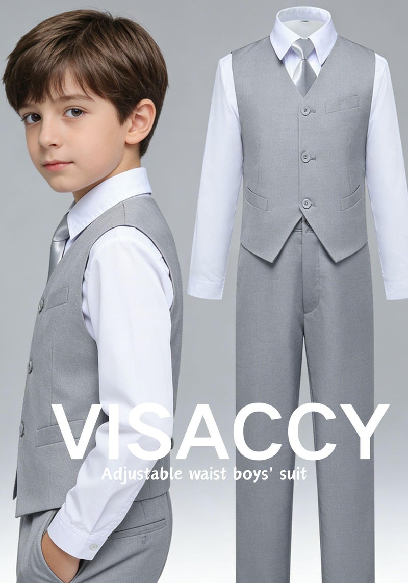 Visaccy Suits for Boys,Slim Fit Boys Suit Outfit for Toddler Kids Bathing Gray Size 7 - Image 4